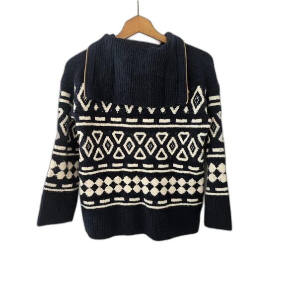 J.Crew Alpaca Wool Half-Zip Sweater | Navy Geometric Knit Après Ski Resort XS-S - Picture 7 of 10